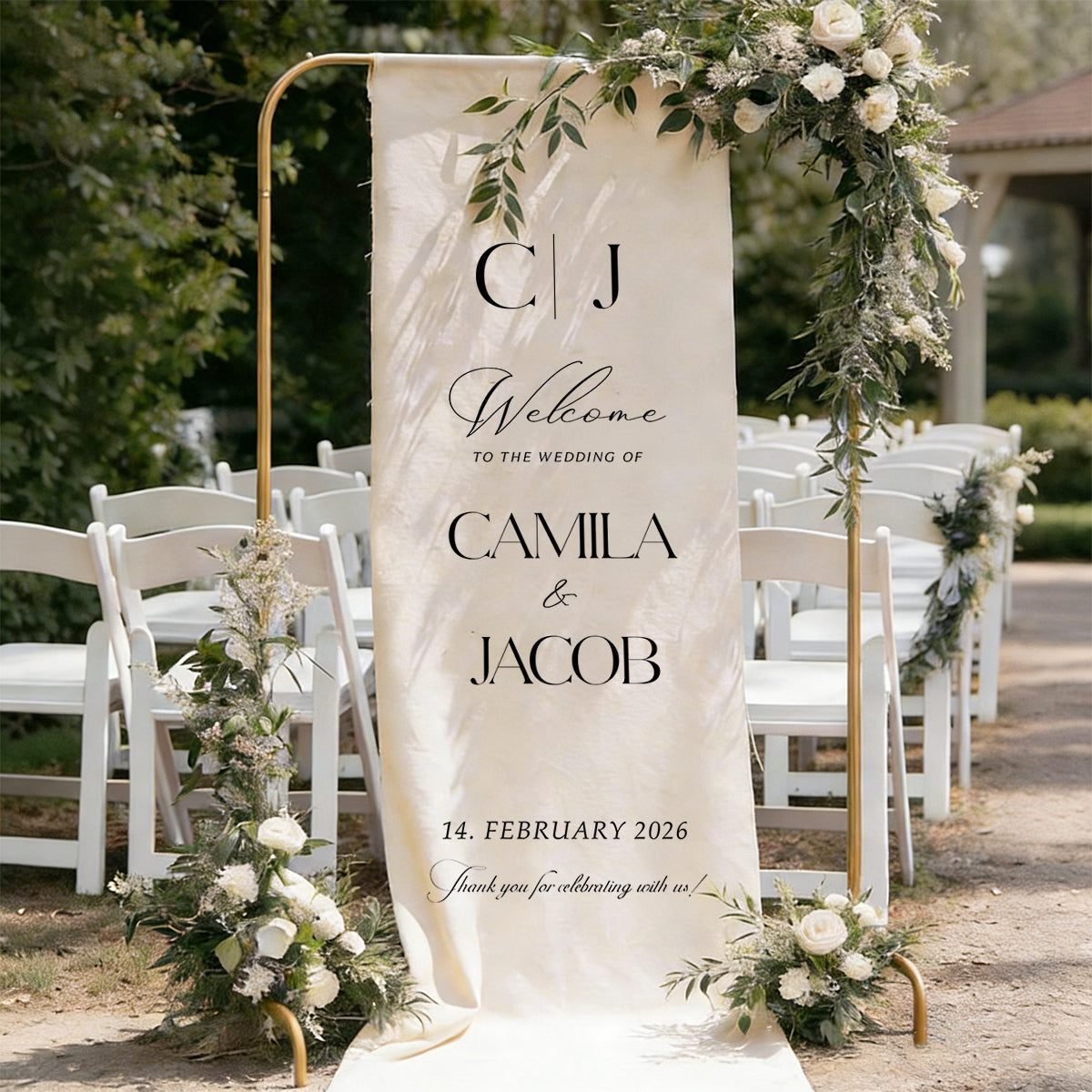 Custom Wedding Welcome Sign Wedding Banner - Personalized Fabric Banner for Ceremony or Reception Entrance