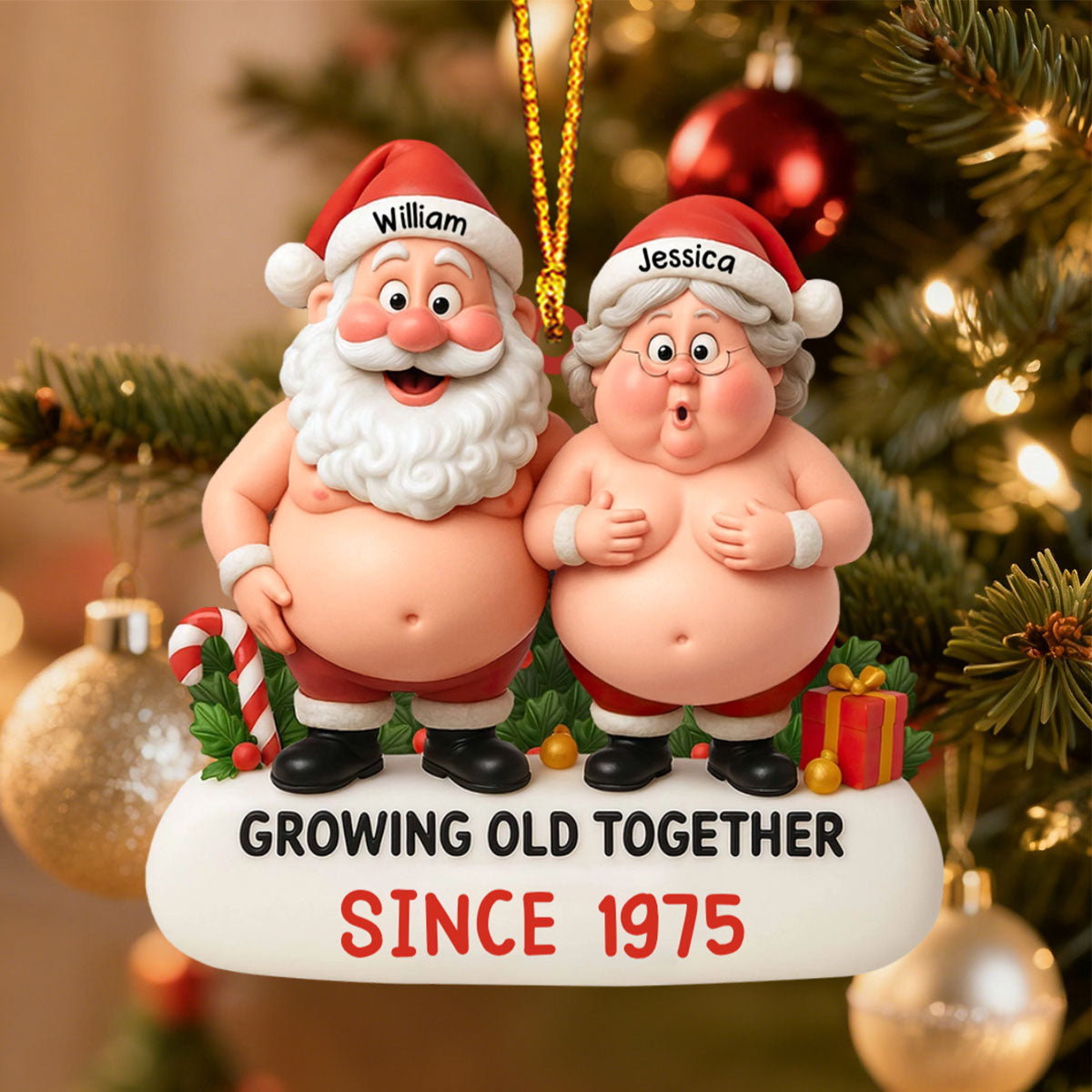 Growing Old Together, Santa And Mrs. Claus Personalized Ornament, Gift For Couples