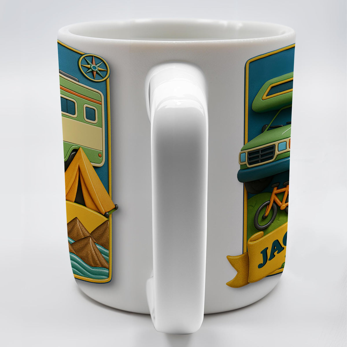 Camper, Tent, and Bicycles Design, Personalized Custom Coffee Mug, Perfect For Outdoor Lovers