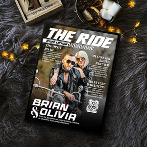 Personalized Custom Photo Biker Couple Magazine Cover Poster, Anniversary Gift for Riders,  Motorcycle Couple