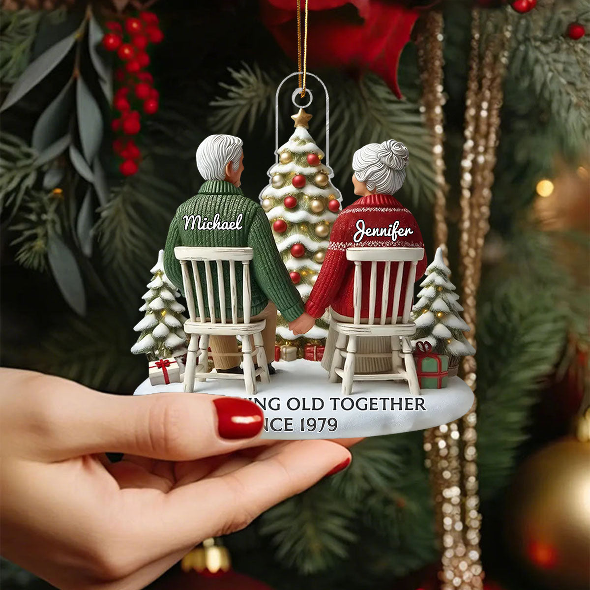 Couple Growing Old Together Personalized Flat Acrylic Ornament, Heartfelt 2025 Gift Anniversary Gift