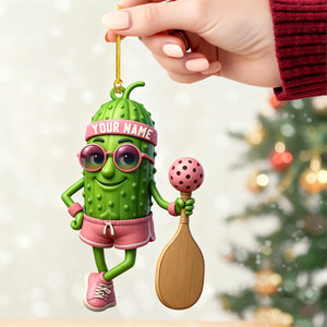 Personalized Sporty Cucumber Pickleball Christmas Acrylic Ornament