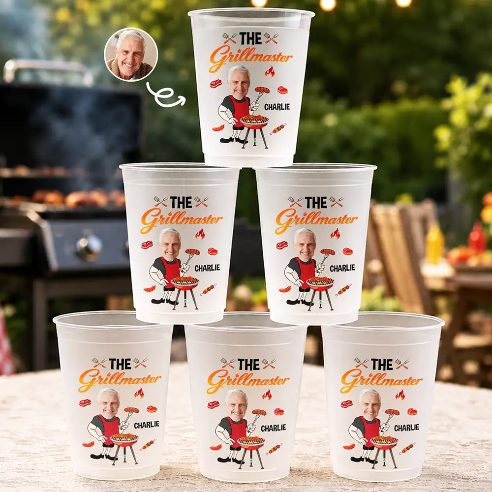 Custom Photo Funny Dad Grandpa Grill Master - Personalized Frosted Cups