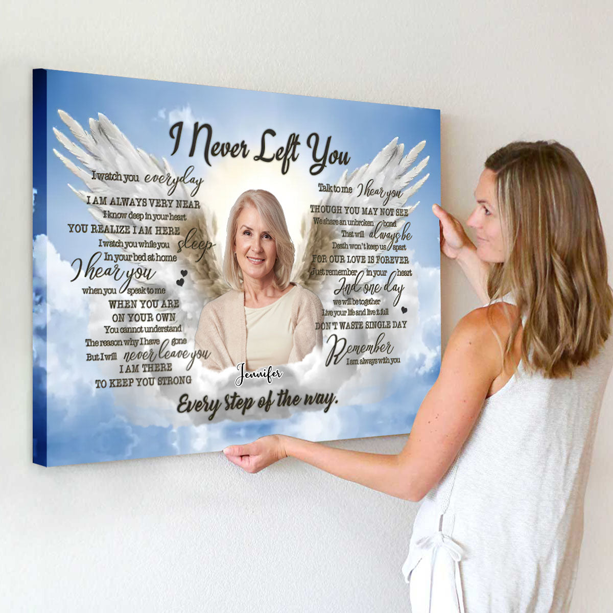 Personalized Canvas Prints, Custom Photo And Name, Memorial Gift, Sympathy Gifts, Angel Portrait Blue Sky