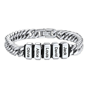 Personalized Cuban Chain Name Beads Bracelet Gift For Dad, Son, Husband