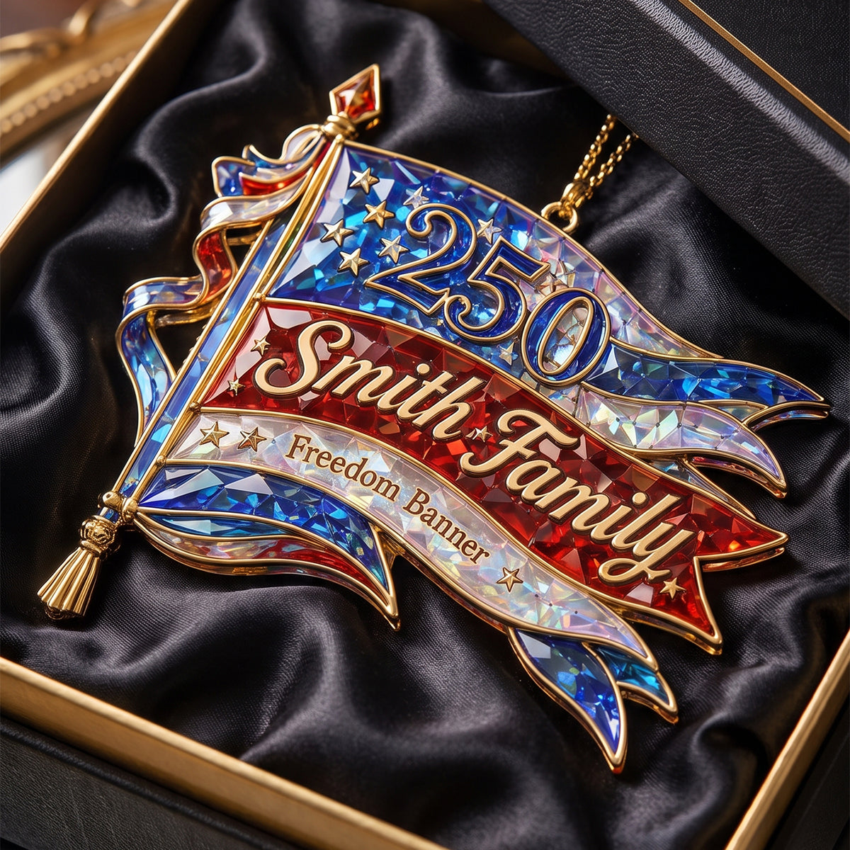 Personalized "Freedom Banner" America 250th Acrylic Ornament – Hologram Patriotic Family Keepsake