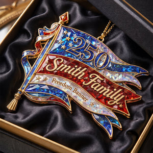 Personalized "Freedom Banner" America 250th Acrylic Ornament – Hologram Patriotic Family Keepsake