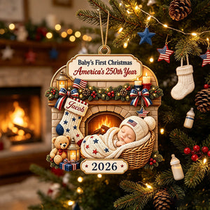 "Tiny Star, Big History" – Custom First Christmas Acrylic Ornament | Personalized America 250th Gift For New Parents