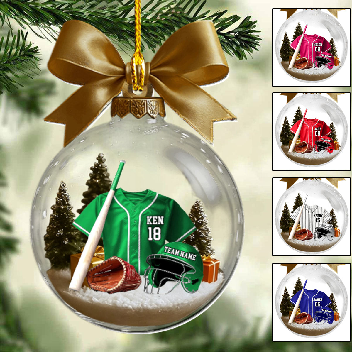 Gift For Baseball Lovers - Personalized Baseball Plain Shirt Striped Shirt with Helmet & Gloves Christmas Ornament