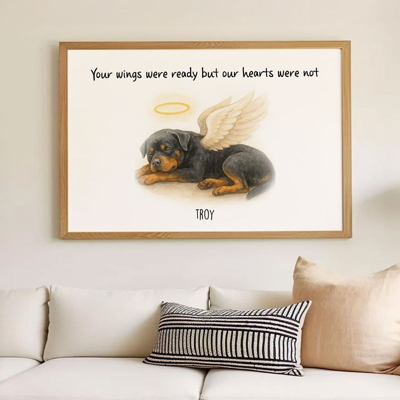 Custom Memorial Pet Angel Wings Drawing, Photo Personalized Poster, Sympathy Gift for Dog Cat Lovers