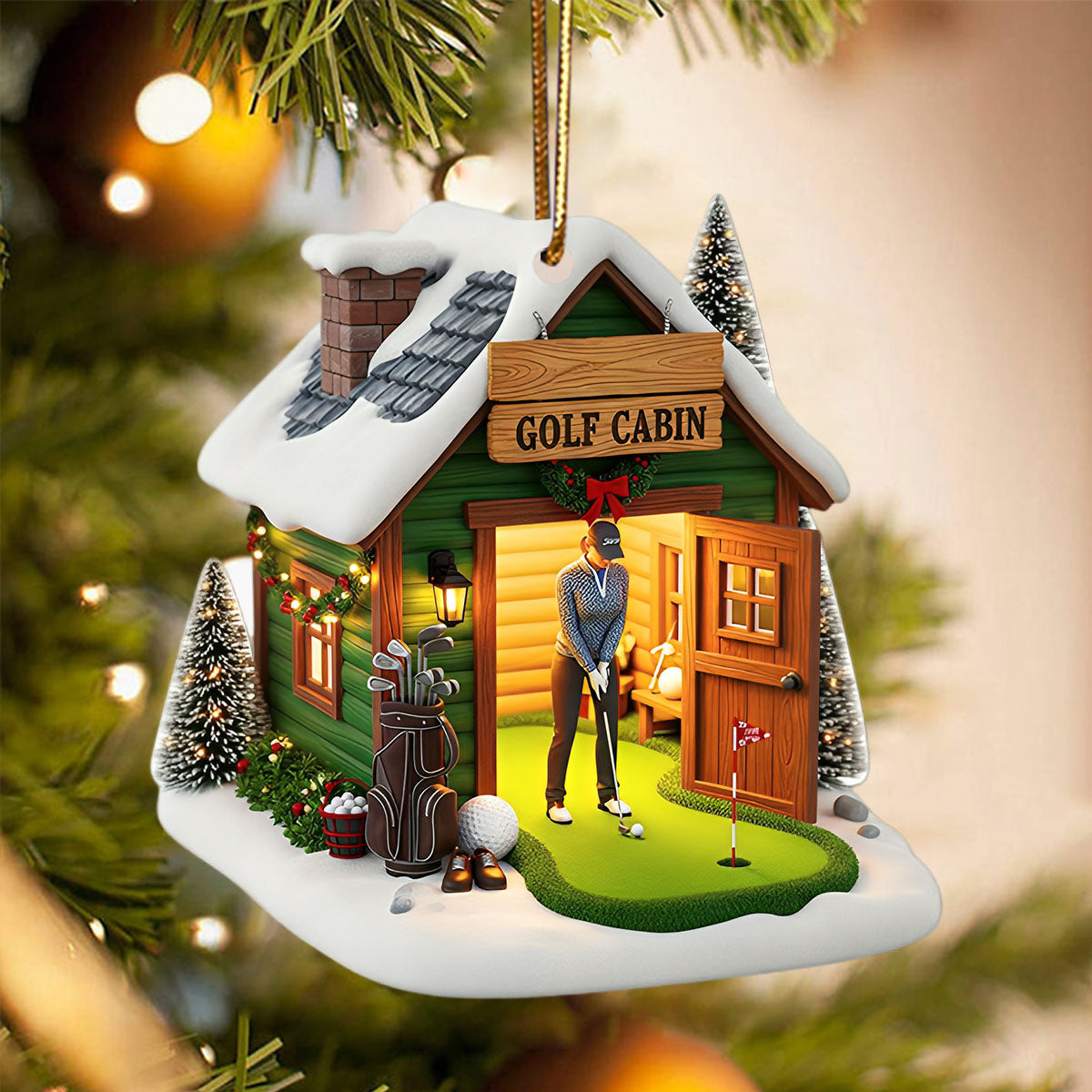 Golf Cabin Christmas Ornament - Personalized Gift For Golfers