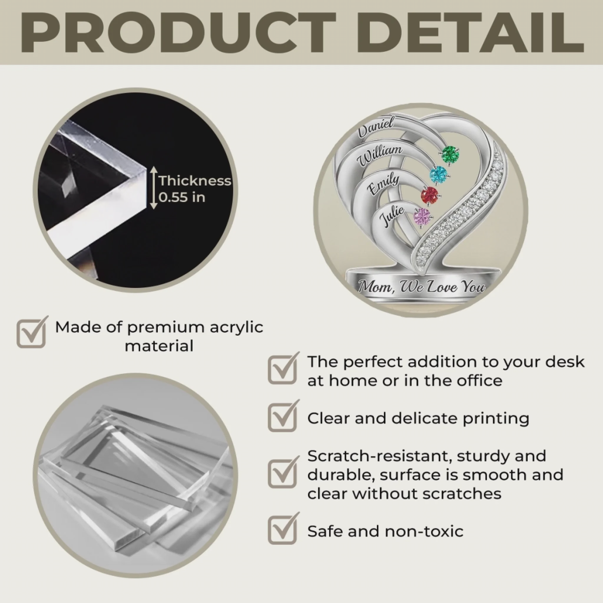 A Heart Full Of Sparkle - Personalized Birthstone Acrylic Plaque, Gifts For Mom, Grandma