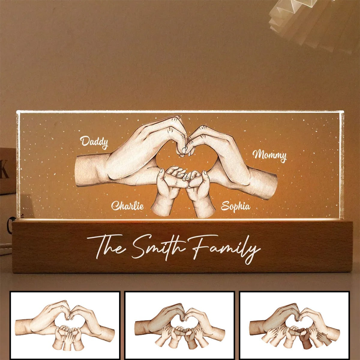Family Heart Hands Personalized Acrylic LED Night Light