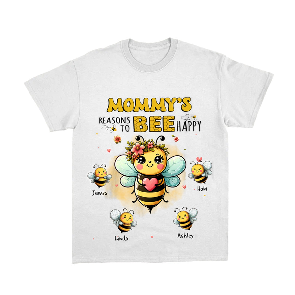 Grandma's Reasons To Bee Happy Personalized Pure Cotton T-Shirt