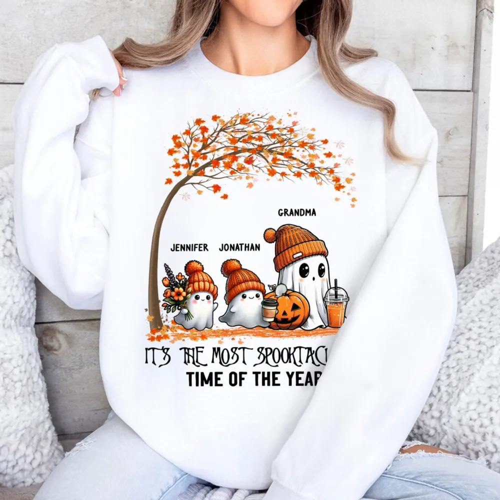 Grandma Spooky Ghost Personalized Sweatshirt, Fall Halloween Sweatshirt