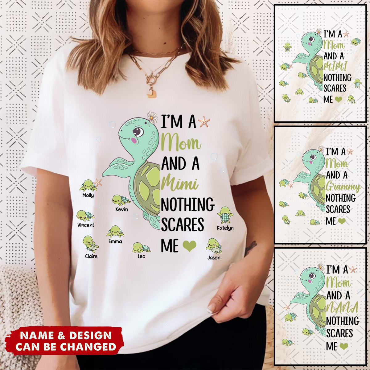 Personalized Turtle with kids Pure Cotton T-Shirt Gift For Mom, Grandma