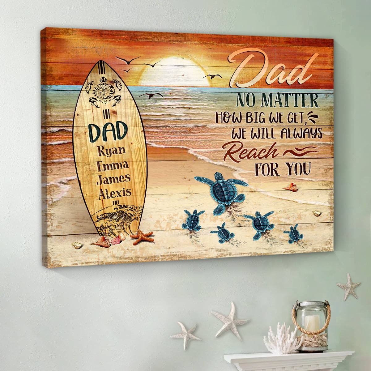 Dad No Matter How Big We Get Canvas Art – Father’s Day Personalized Sea Turtles Name