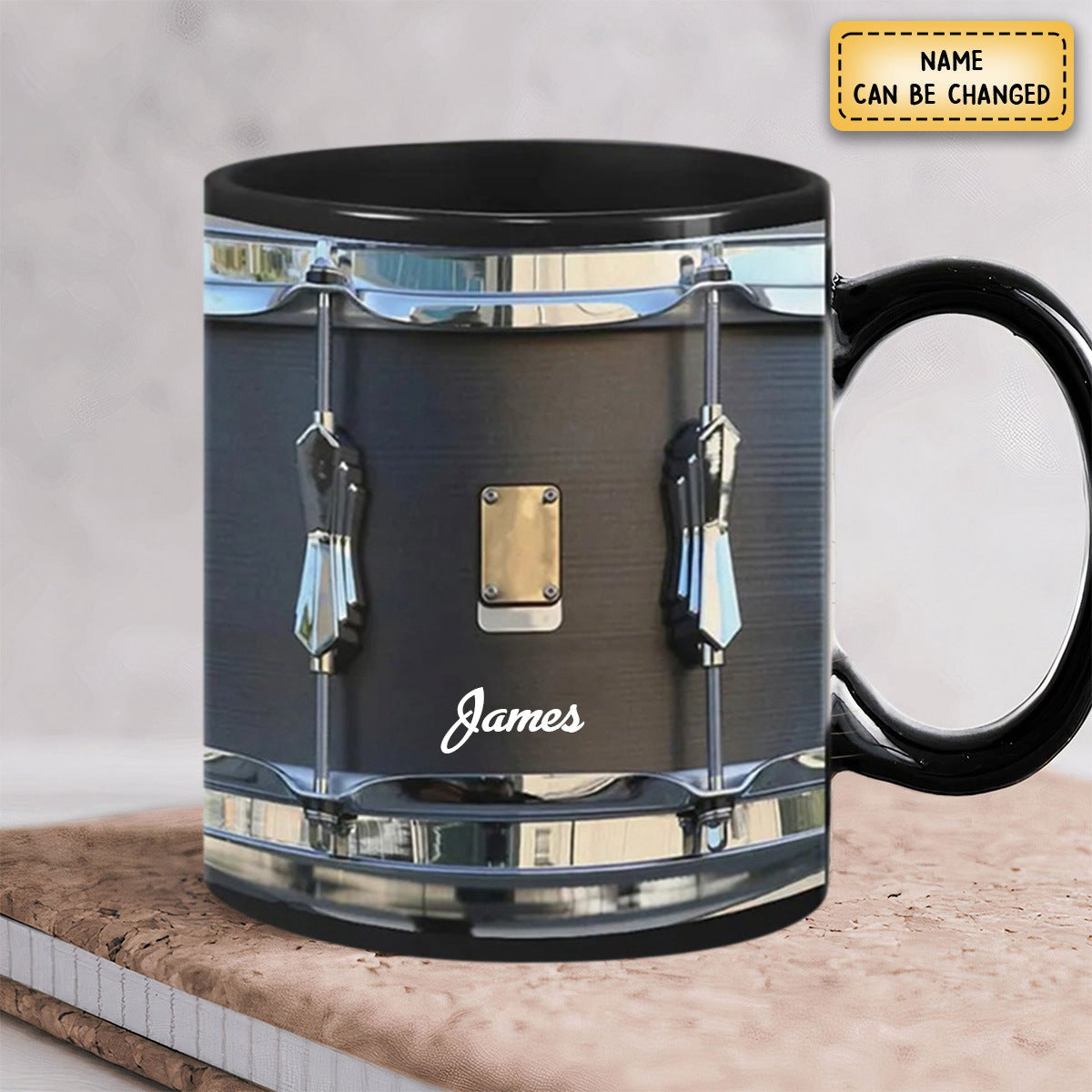 Personazlied black vintage drum cups fun drumming gifts, drummer gifts, drumming coffee cups