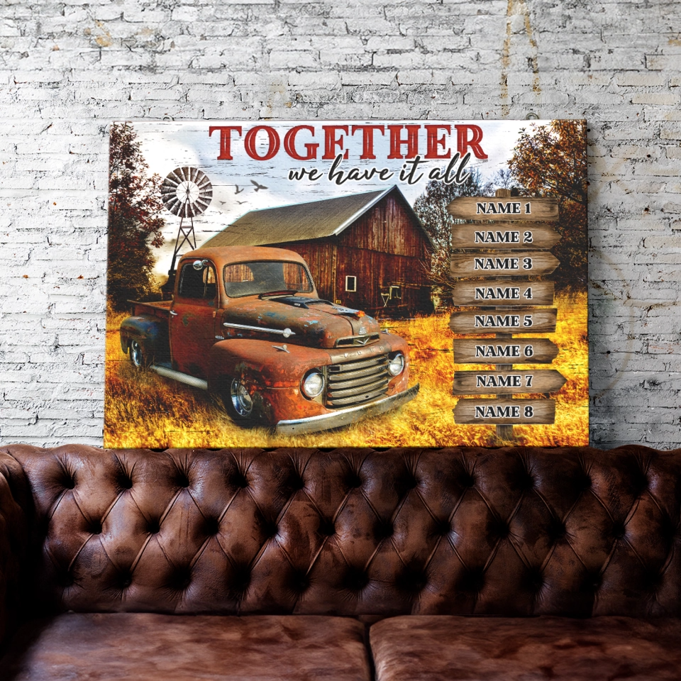 Together We Have It All Rustic Farmhouse Style Personalized Custom Clipart & Text Canvas/Poster
