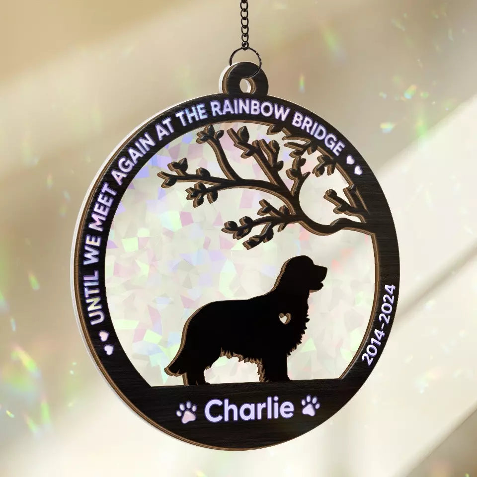 Until We Meet Again At The Rainbow Bridge - Memorial Personalized Window Hanging Suncatcher Gift For Pet Lovers