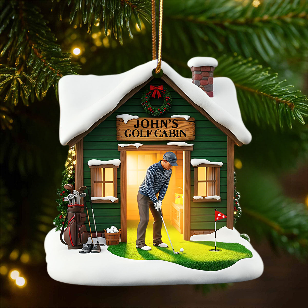 Golf Cabin Christmas Ornament - Personalized Gift For Golfers