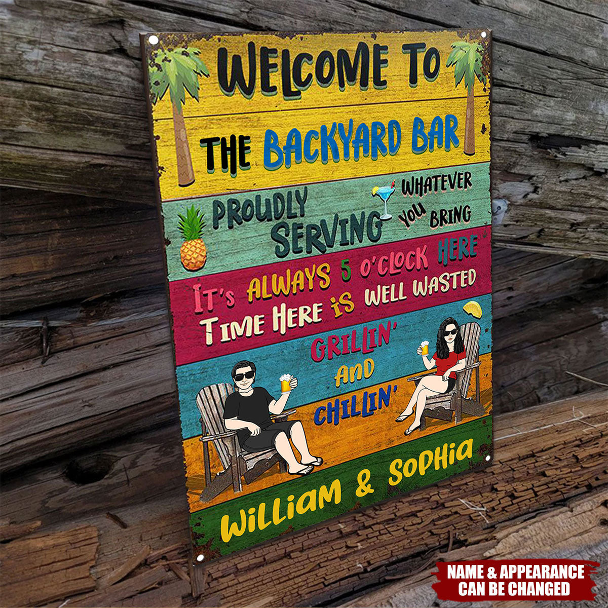 Patio Welcome Grilling Proudly Serving Whatever You Bring -Couple Single - Backyard Sign - Personalized Classic Metal Signs