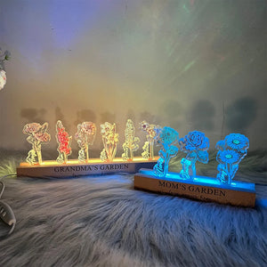 Mom's Garden Custom Birth Flower Personalized Acrylic LED Night Light Gift For Grandma Nana
