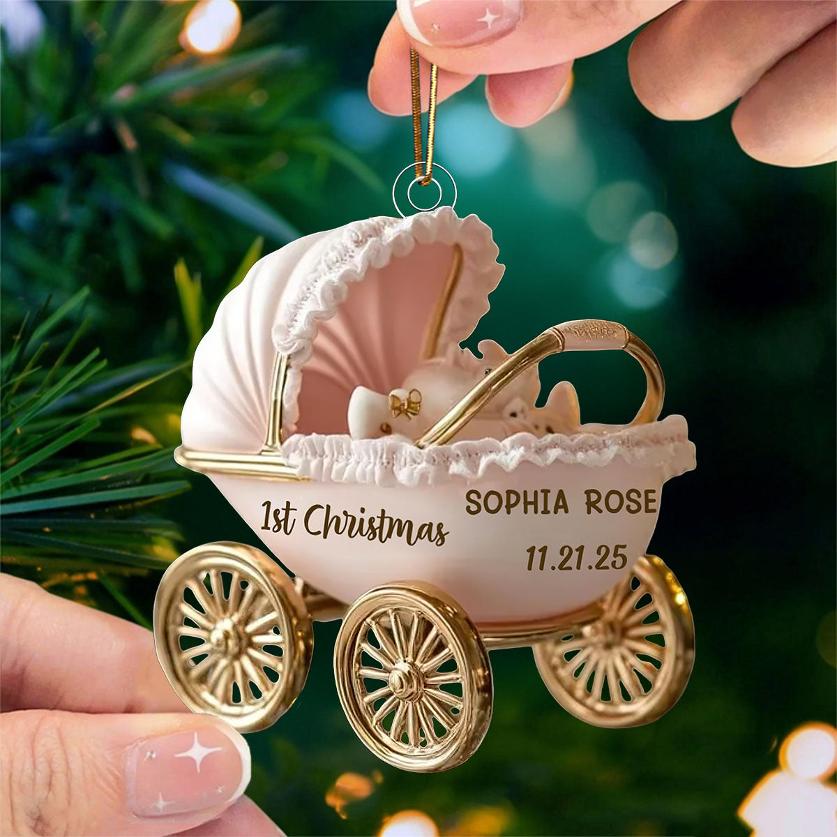 Baby’s First Christmas Ornament 2025, Neutral Carriage Keepsake, Personalized Gift For Newborn