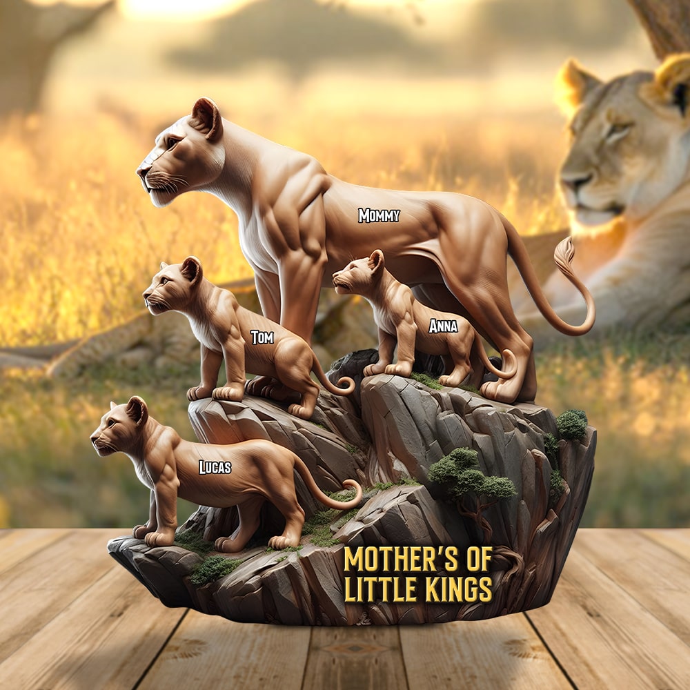 Personalized Lion Mom And Kids Shape Acrylic Block Plaque, Mother's Day Gift For Mom
