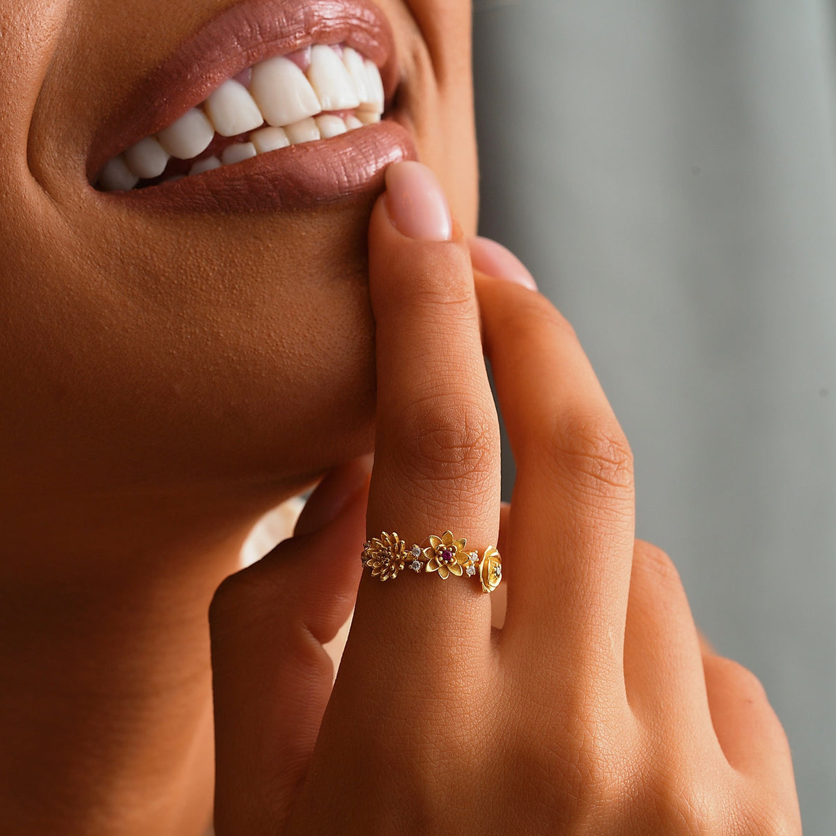 Personalized Combined Birth Flower Ring Family Jewelry Gift