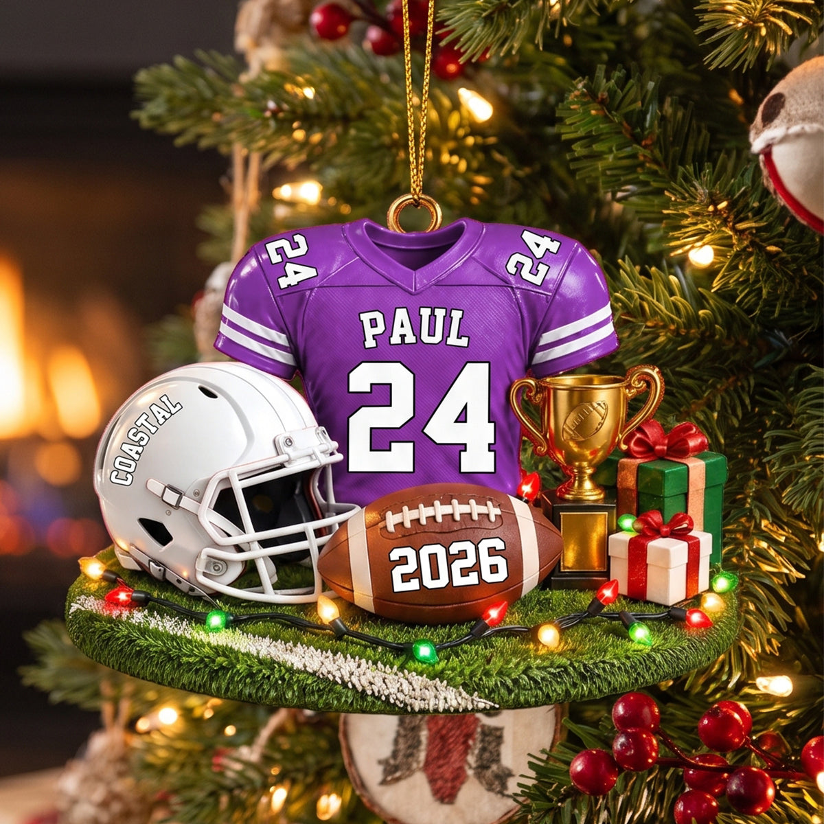 Personalized Football Jersey Helmet Trophy Acrylic Christmas Ornament