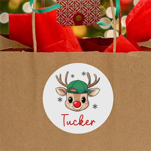 Reindeer Christmas Name Labels Personalized Holiday Gift Labels Boy Girl