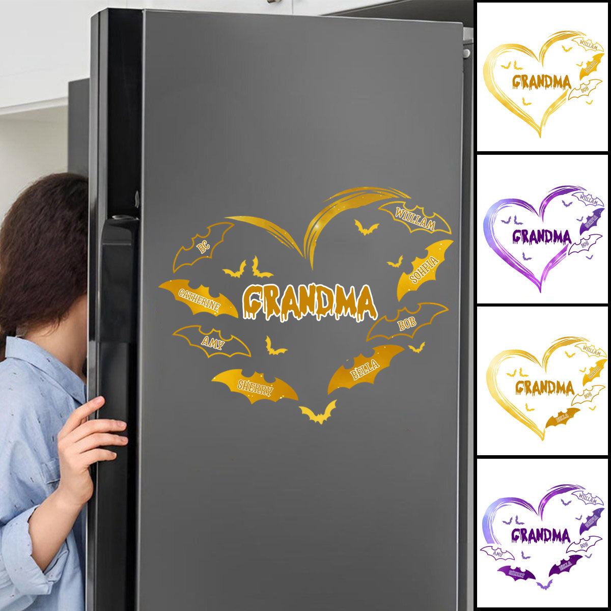Grandma Halloween - Personalized Grandma Mom Heart Bat Decal