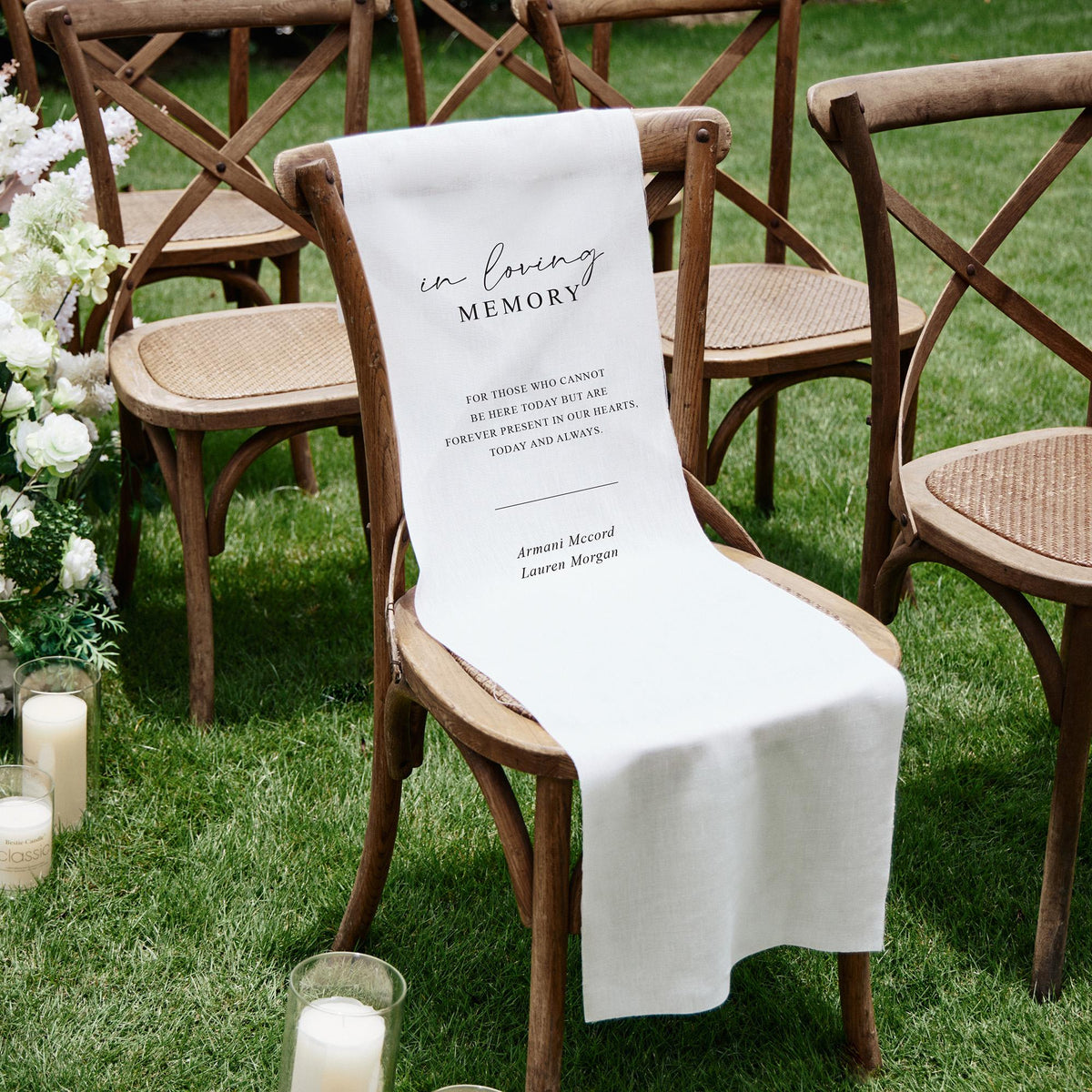 Loving Memory Wedding Sign, Personalized White Chair Banner, In Memory of Loved Ones