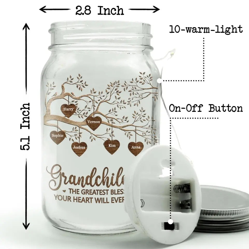 The Greatest Blessing - Personalized Custom Love Hearts Tree Mason Jar Light
