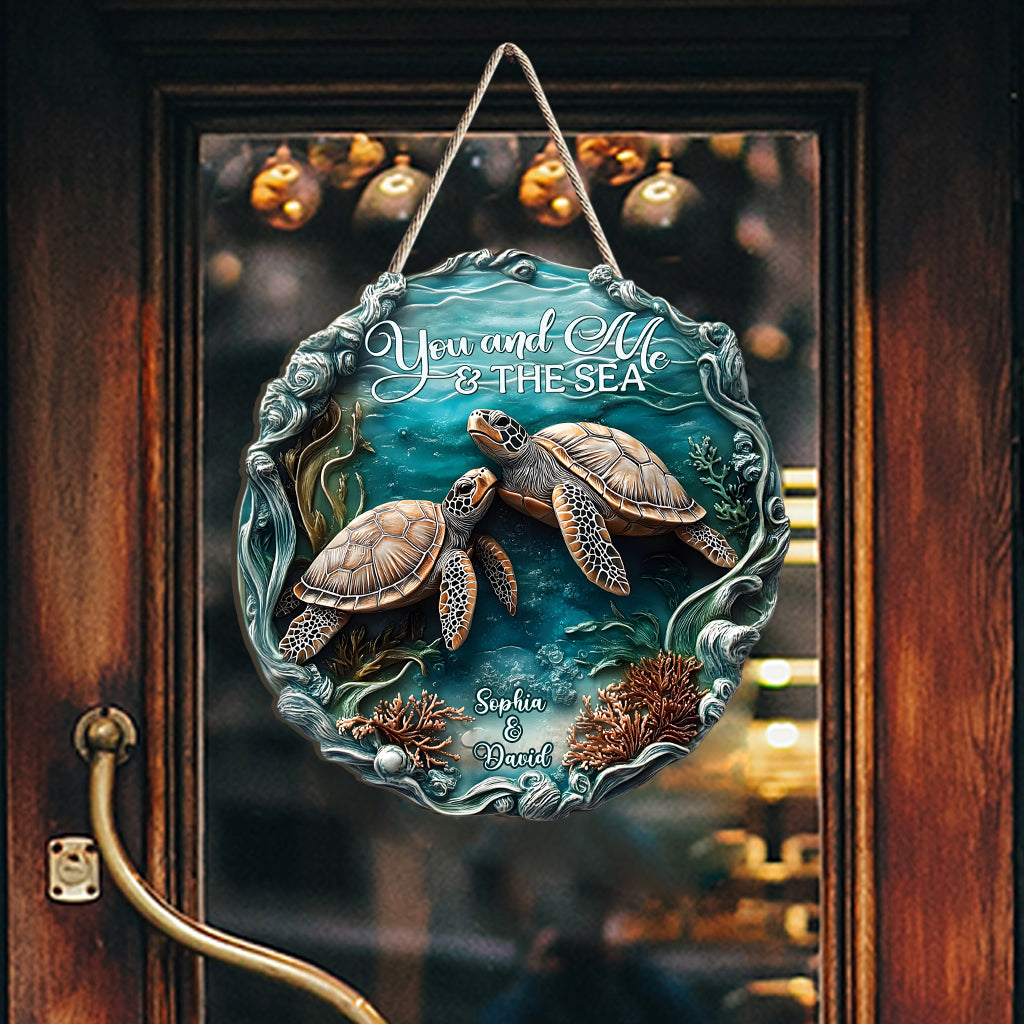 You And Me And The Sea - Personalized Turtle Custom Wood Sign