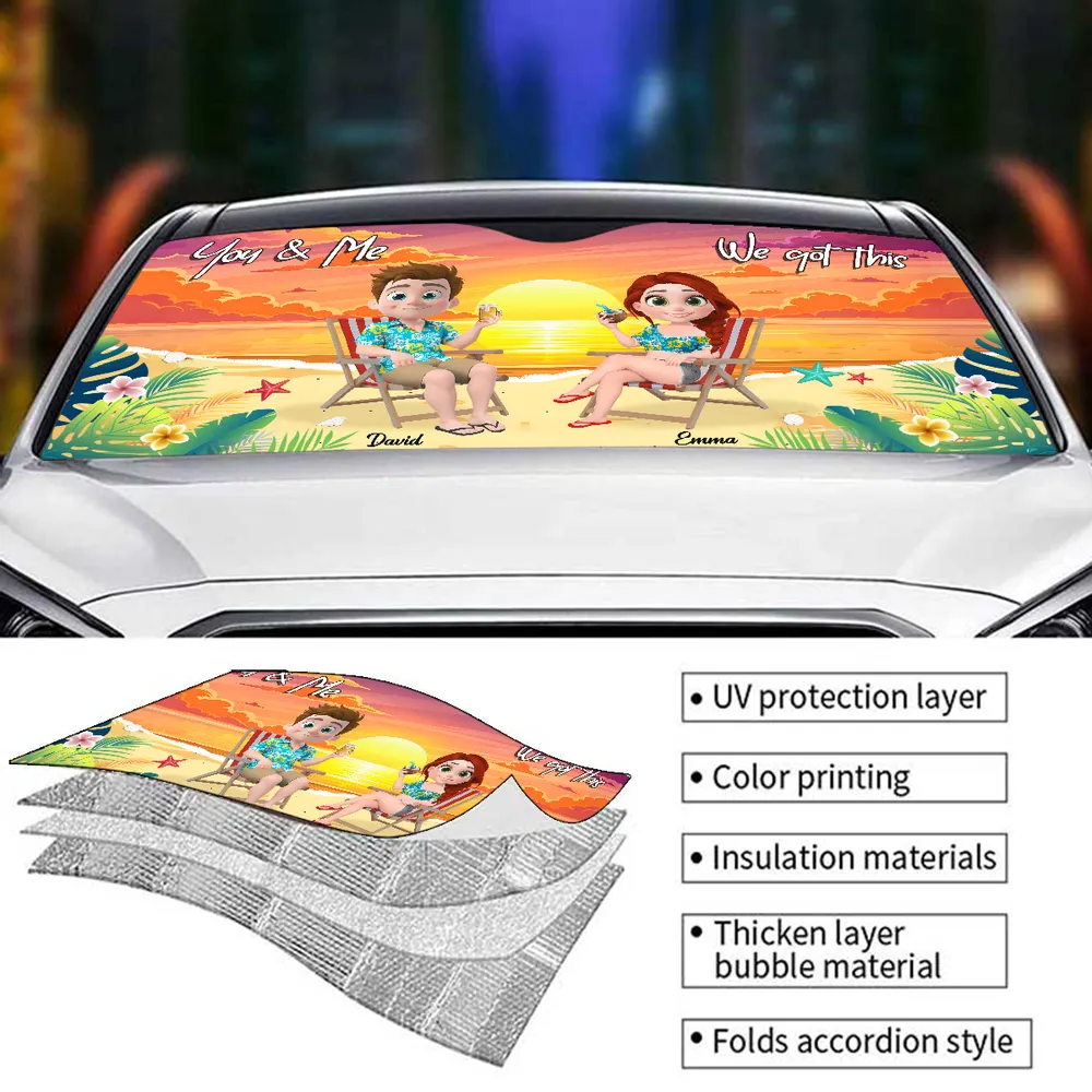 You And Me At Beach - Personalized Car Sunshade Gift For Couple
