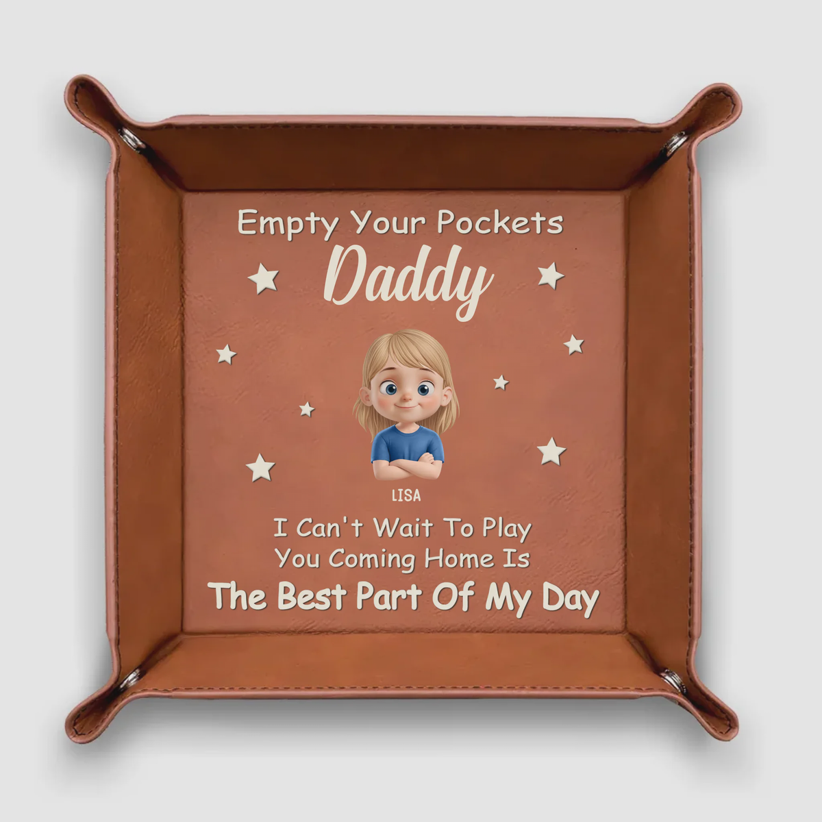 Empty Your Pockets, Fill Our Hearts - Family Personalized Leather Valet Tray Gift For Dad, Grandpa