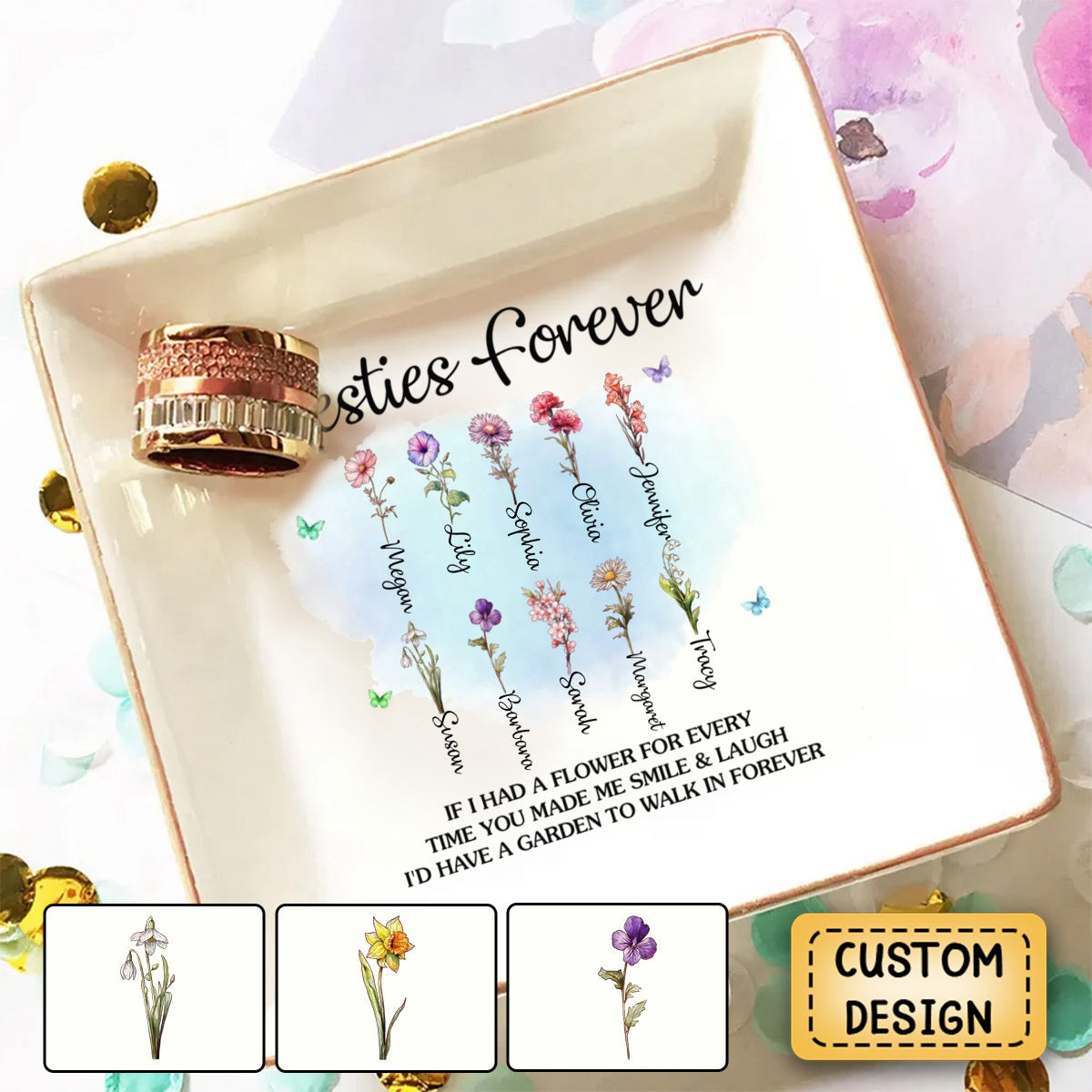 Friends Are Petals On The Flower Of Happiness - Bestie Personalized Jewelry Dish