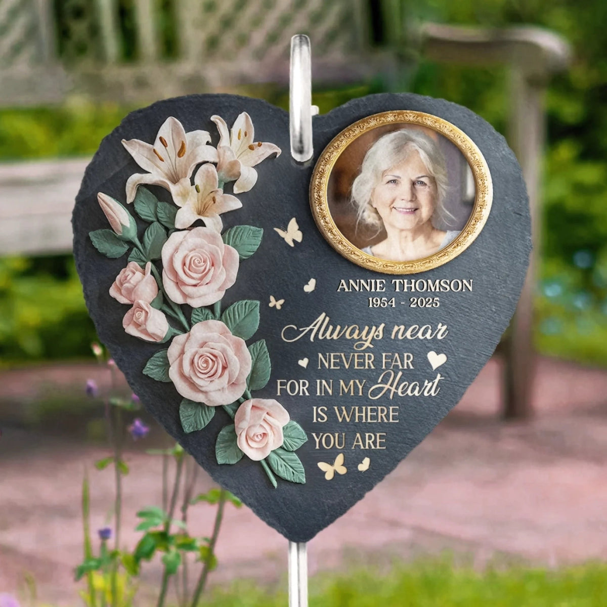 Custom Photo Gone But Not Forgotten - Memorial Personalized Memorial Garden Slate & Hook