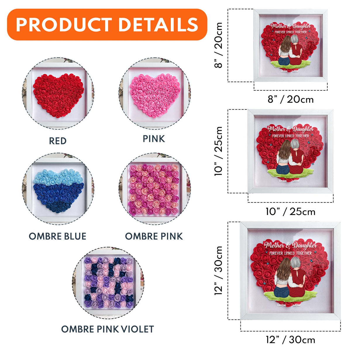 Forever Linked Together - Personalized Flower Shadow Box Gift For Mother & Daughter