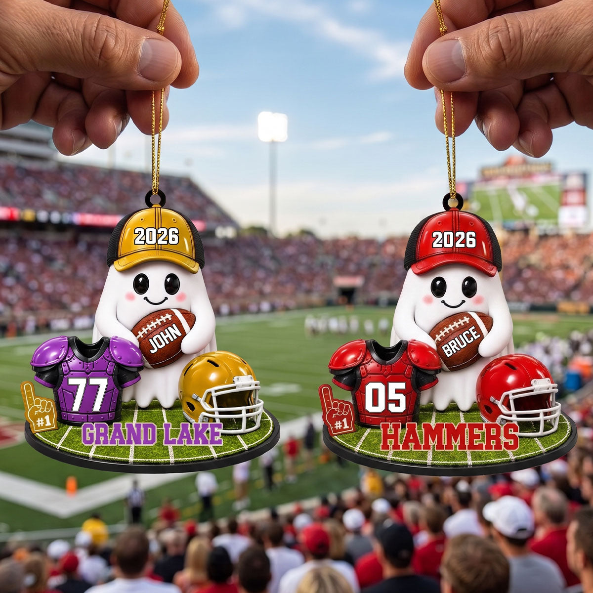 Personalized Football Ghost Christmas Ornament 2026 – Custom Name & Team Keepsake | Gift For Football Players & Fans
