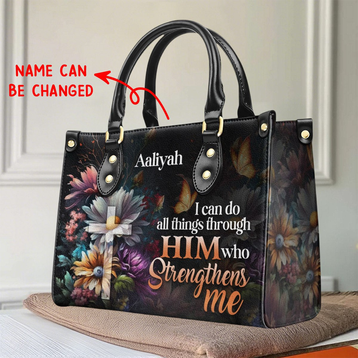 I Can Do All Things Through Him - Personalized Leather Handbag