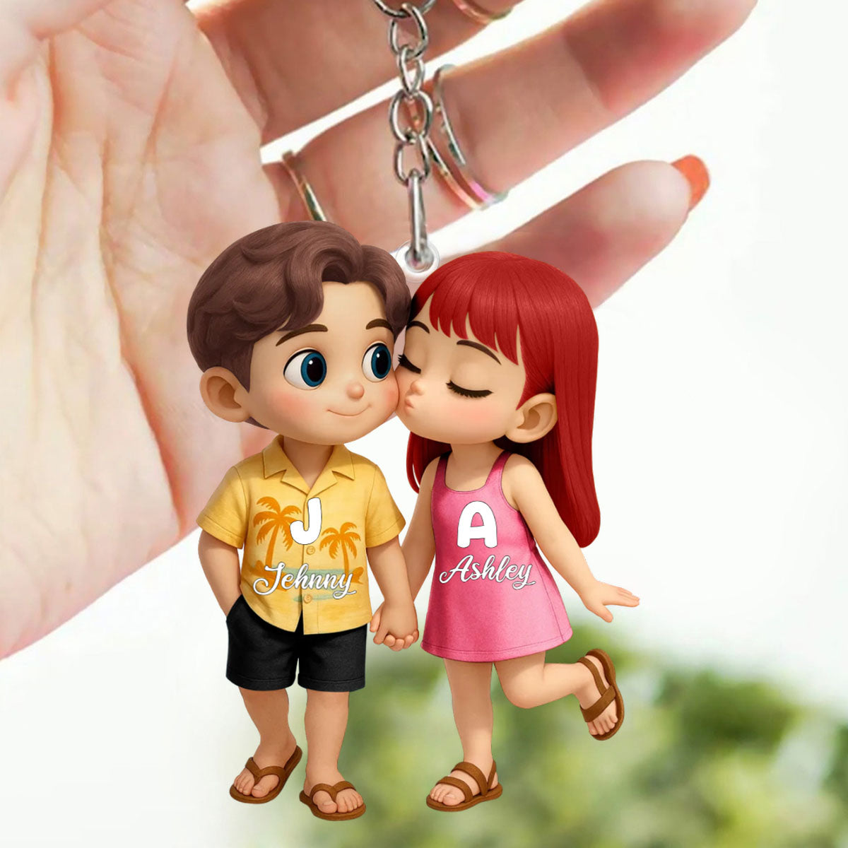 Cute Cartoon Couple Summer Vibe Personalized Acrylic Keychain
