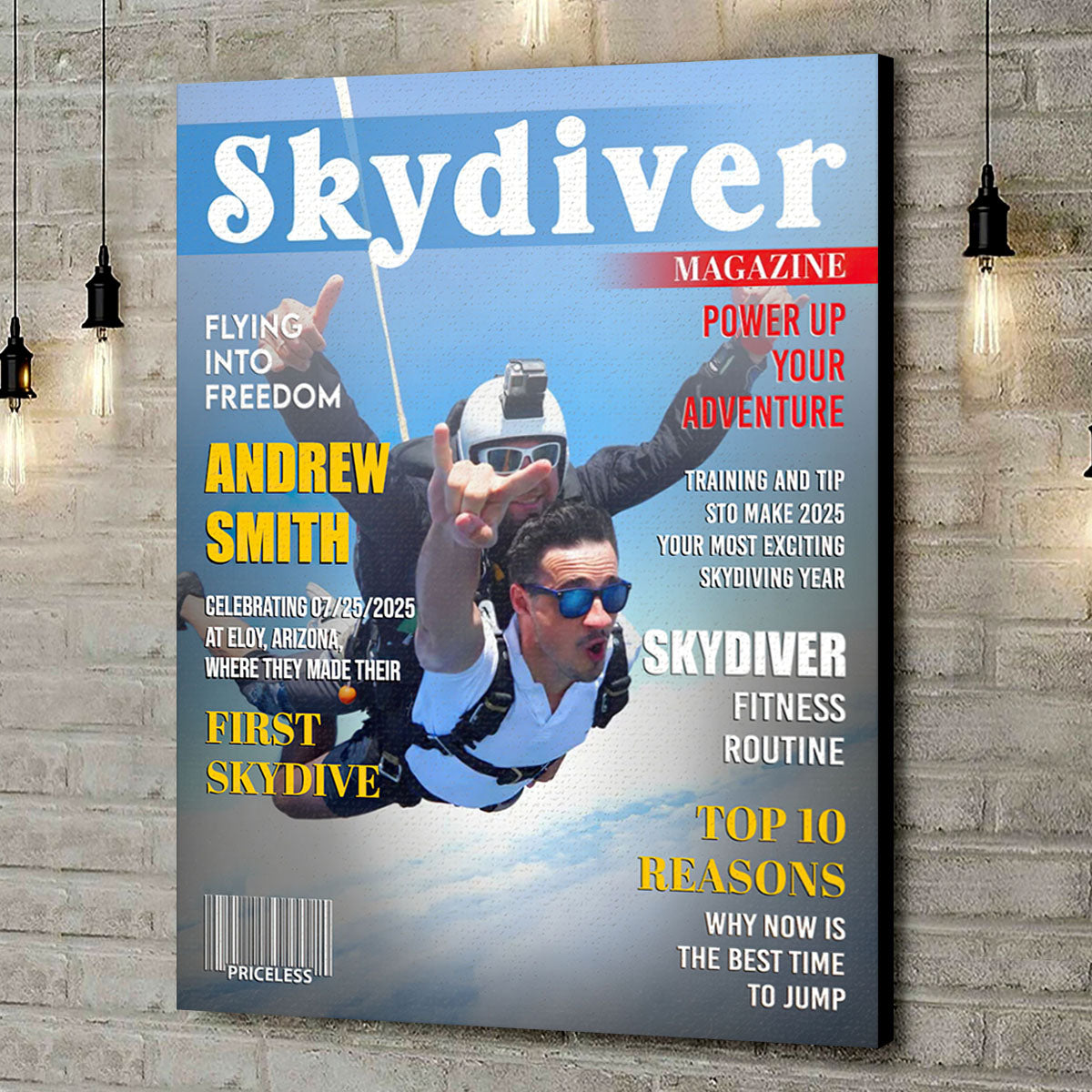Personalized Skydiver Magazine Cover, Custom Skydiver Photo Canvas, Skydiving Adventure Canvas, Skydiver Gift, Birthday Gift