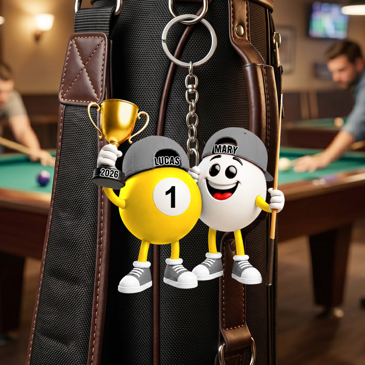 Personalized Custom Name Billiard Couple Keychain – A Fun Gift For Billiard Lovers & Pool Players