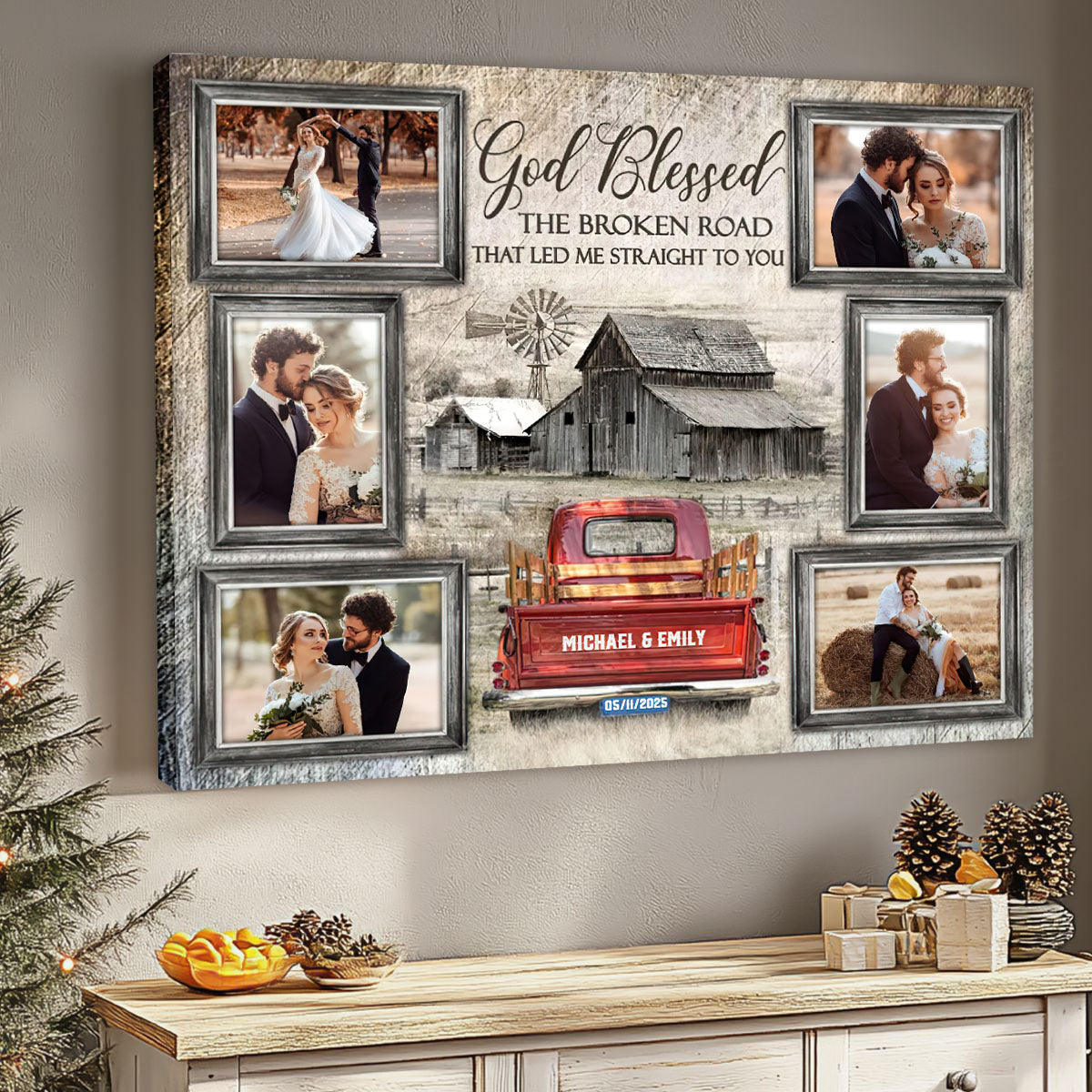 God Blessed Farmhouse Bar and Truck Photo Collage Wall Art Canvas Poster
