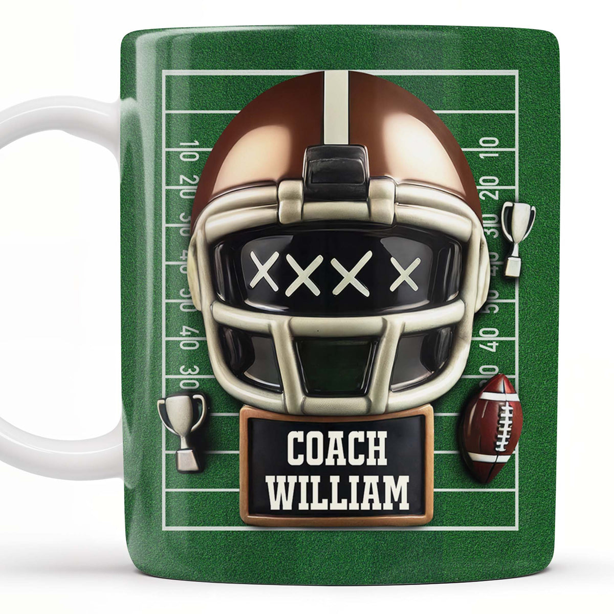 Football Helmet and Trophy, Personalized Coffee Mug, Gift For Coaches and Sports Fans