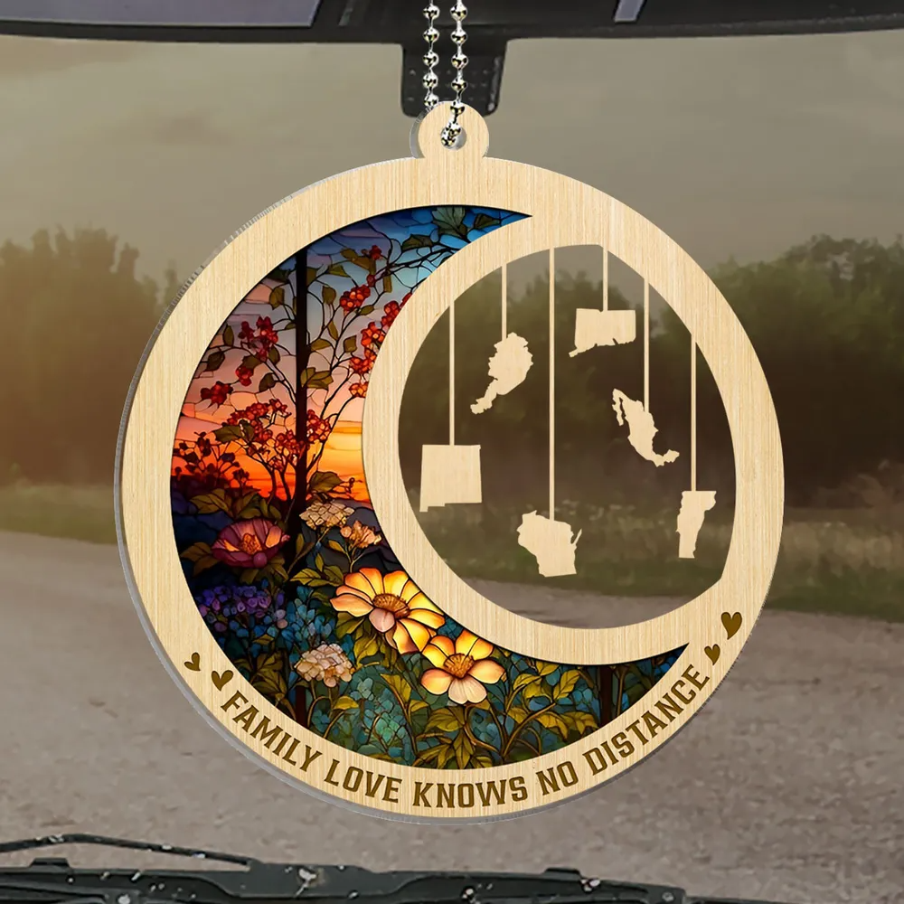 Family Love Knows No Distance - Personalized Custom Car Ornament