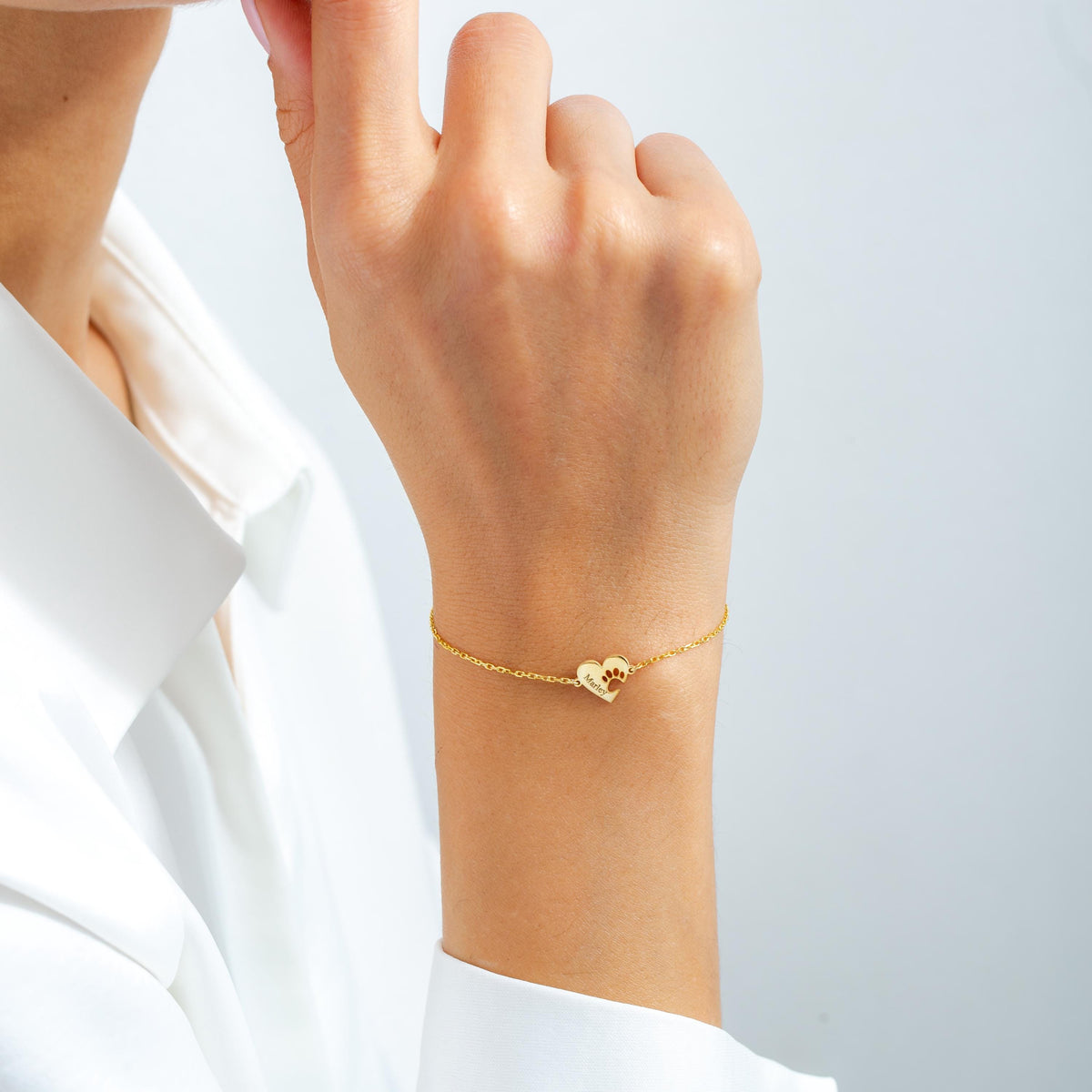 Engraved Heart Pawprint Bracelet Gift for Pet Lovers Dog Mom